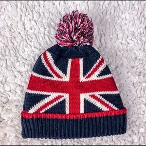 🌺🌺 Acrylic Knit Union Jack Pom Pom Hat
